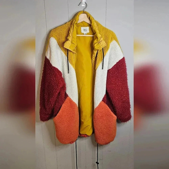 BDG x Urban Outfitters Sherpa Colorblock Powder Parka - Red Multicolor - Size L - Picture 2 of 10